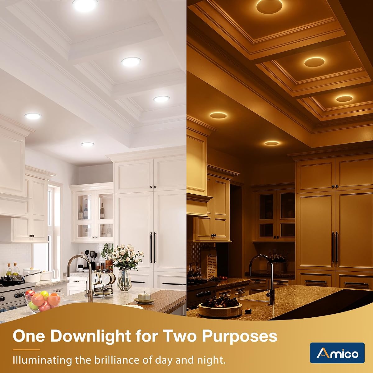 Amico 12 Pack 6 Inch LED Recessed Light with Night Light, 5CCT, 1100LM White 6 Inch 12 image 1