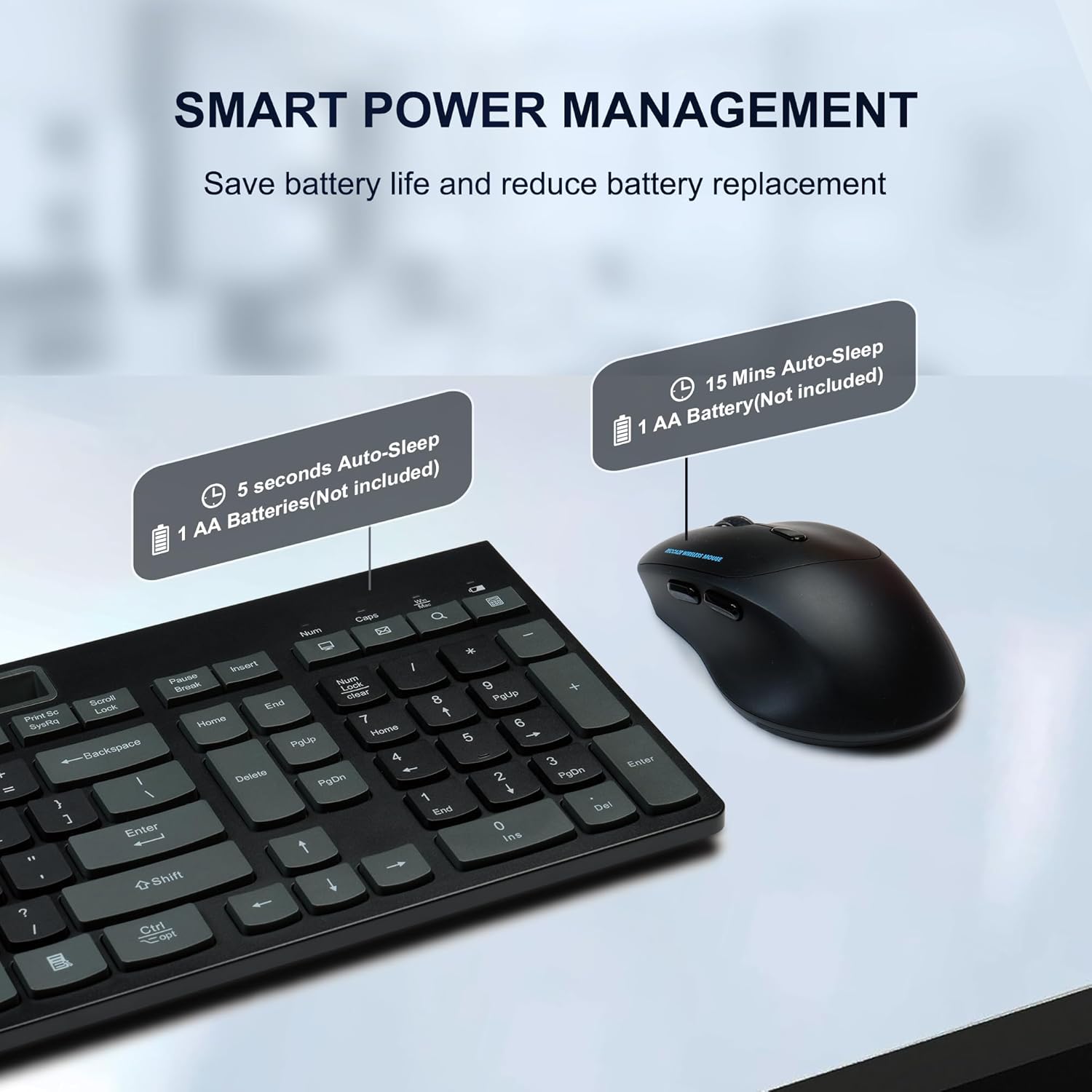 Wireless Keyboard and Mouse Combo, 2.4Ghz Silent Wireless Computer Keyboard with Phone Tablet Holder, 3 DPI Adjustable Ergonomic Mouse, Compatible with Mac Windows (Black & Gray-A)