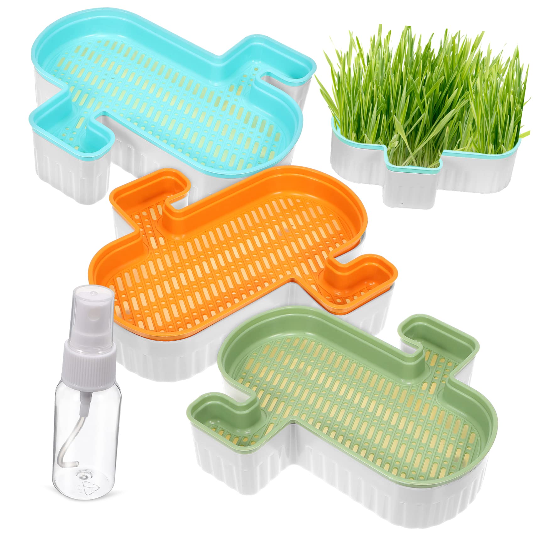 HEMOTON 3 pièces Boîte à Herbe à Chat Hydroponique sans Terre Plastique avec Pulvérisateur Transparent Plantation Intérieure et Extérieure
