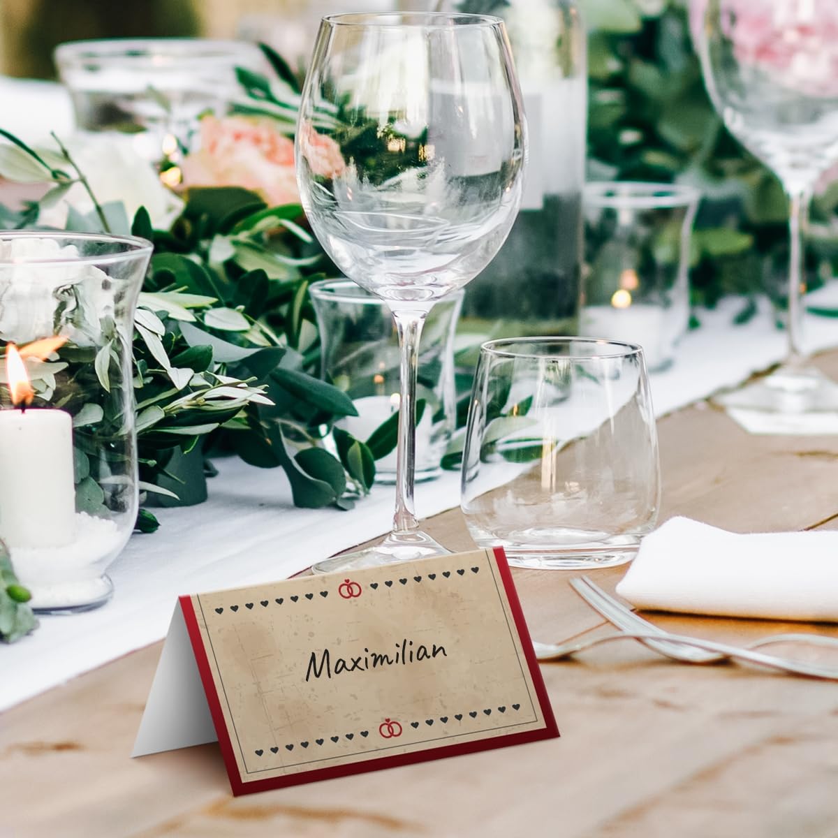 50 x Blanko Platzkarten Namenskarten Tischkarten Geburtstag Hochzeit - Vintage Herz in Rot