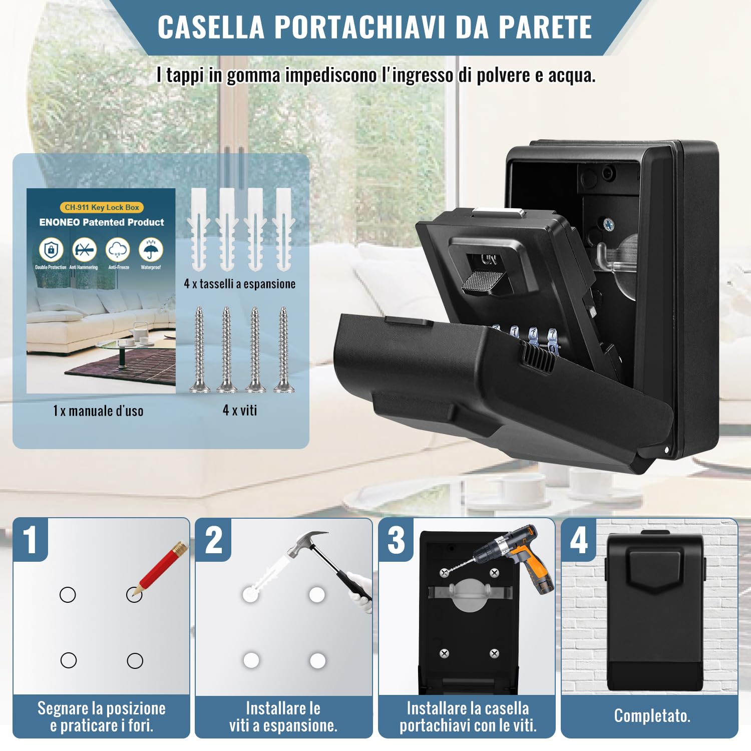 Cassetta Sicurezza Chiavi Esterno Retroilluminata Grand Cassetta di Sicurezza per Chiavi Impermeabile Cassetta Portachiavi con Codice 4 Cifre, Cassaforte per Chiavi per Casa Scuola