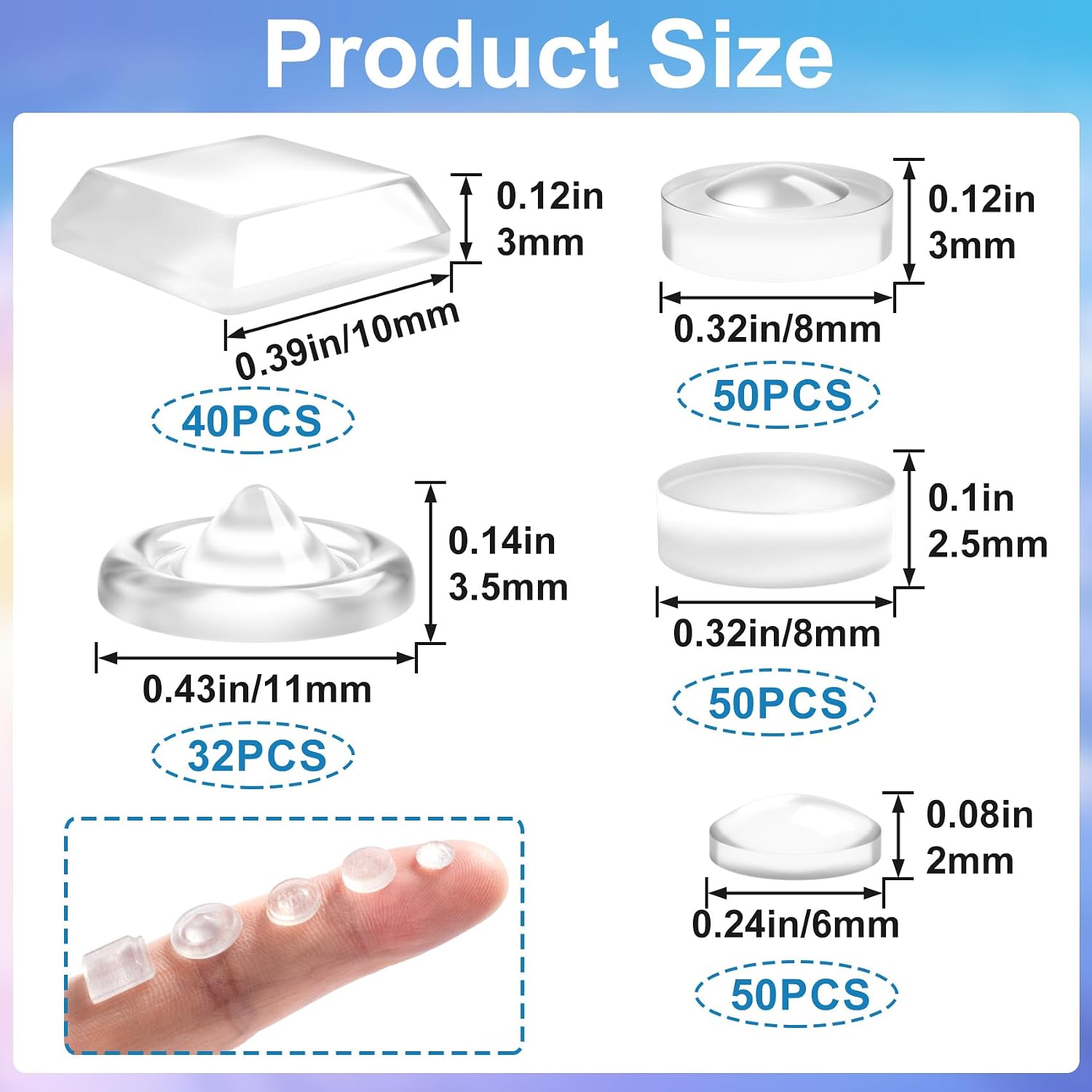 222pcs Bump Dots for Visually Impaired, 5 Sizes, Clear