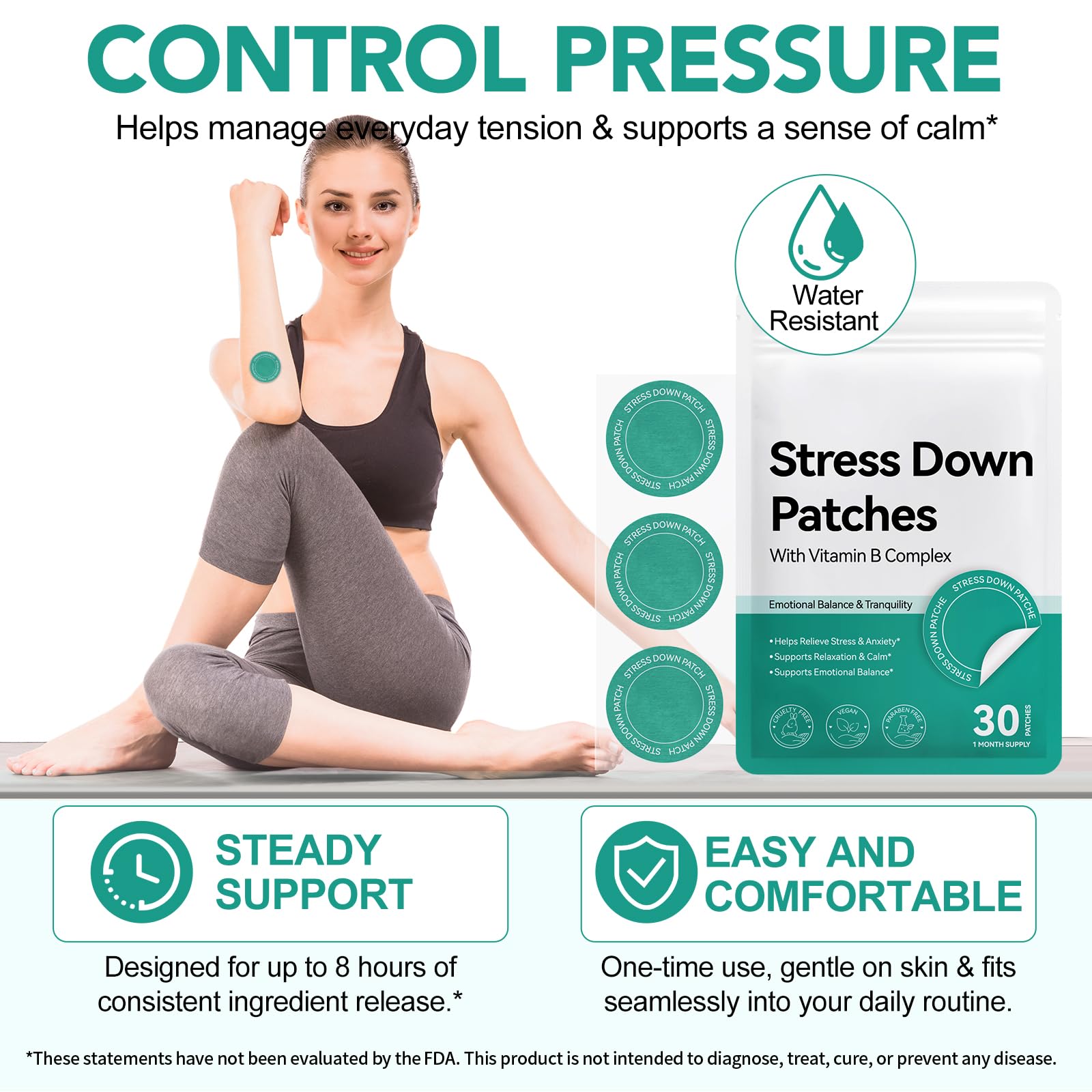 Stress Down Patches | 2 X 30 Patches Support Du Stress Et De L'Anxiété | Formule Botanique À Base De Plantes, Autocollants Calmants D'Humeur, Patch De Soulagement De L'Anxiété Pour Hommes Et Femmes