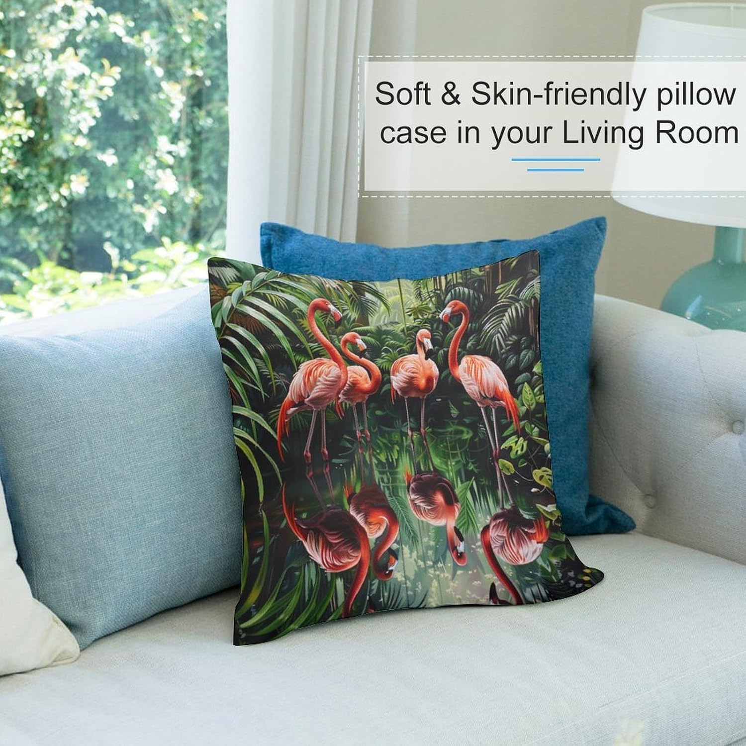 Pack of 2 Tropical Plant Throw Pillow Covers, Flamingo Palm Leaf Jungle Decorative Cushion Covers for Couch Sofa Bed Home Decor, 20x20 inch