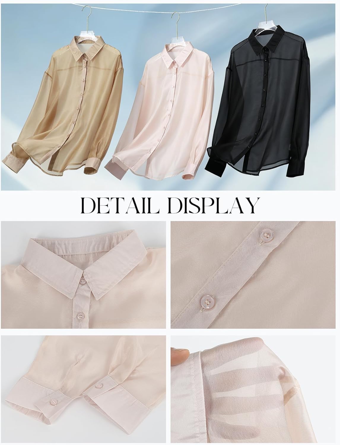 Wyeysyt Womens Shiny Sheer Blouse Top Sexy Mesh Shirt See Through Long Sleeve Shirts Button Down Collared Tops