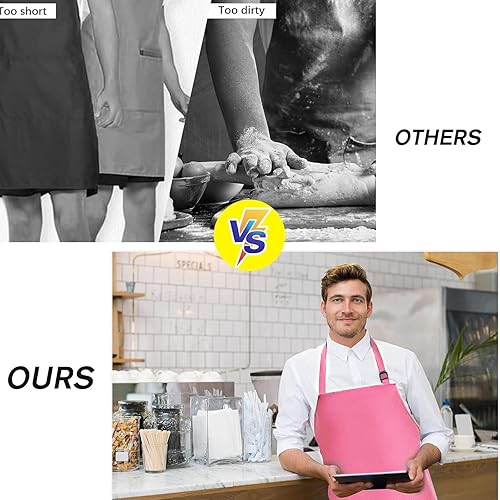 Miniatura 6 de Paquete de 2 delantales de vinilo de goma impermeables de 40 pulgadas, delantales de chef para hombres, delantales de trabajo químico de alta