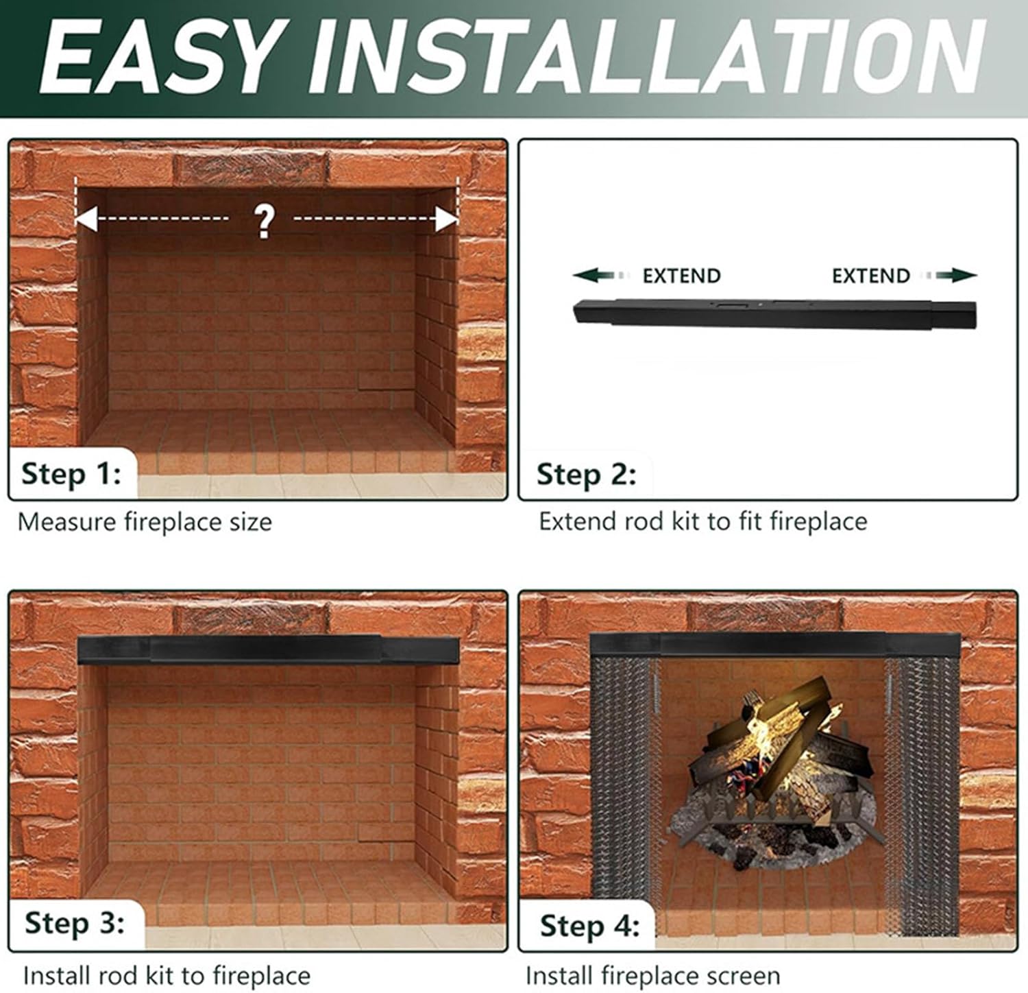 Fireplace Mesh Valance Set,Adjustable Heavy Duty Fireplace Screen Steel Trim - Accessories for Living Room, Farmhouse, Home, Apartment, Dining Room