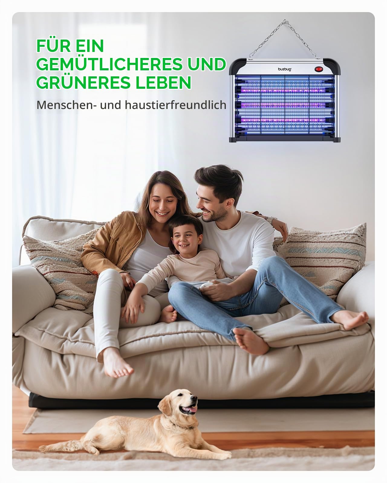 Buzbug LED Bug Zapper Innen, 3 Effiziente 50000H LED Birnen, Energiesparend & Dual Band Anziehung, Hochspannung Elektrischer Mückenzapper, Fliegenfalle Mückenfalle, Fliegenvernichter Fliegenvernichter
