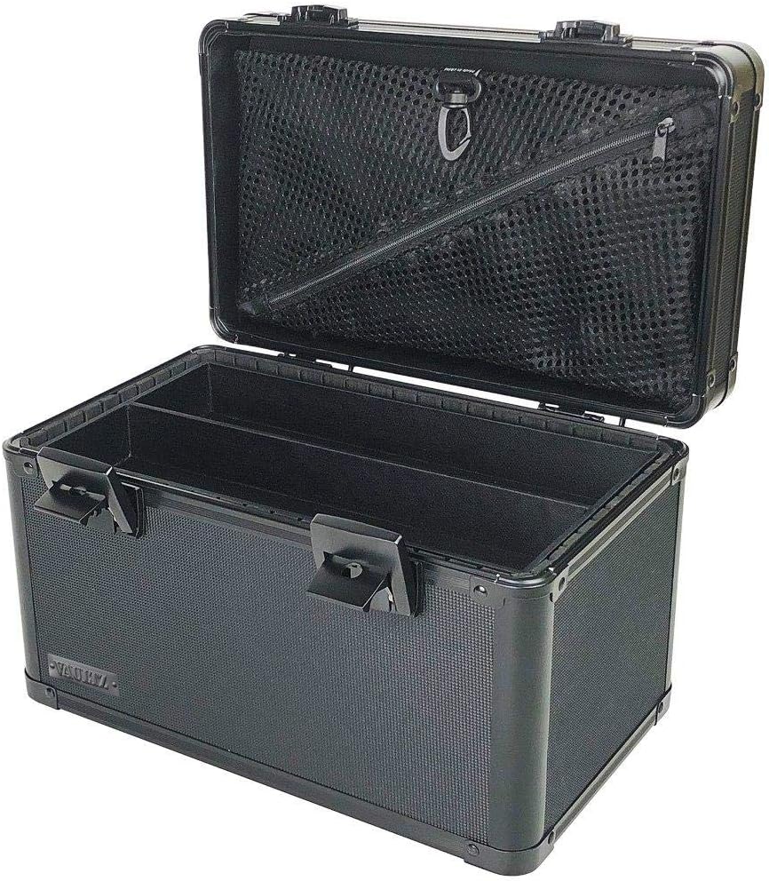 Vaultz Portable Safe Box - 12 L x 7.6 H x 8 W Inch Large Storage Box with Lock, Mesh Pocket & Adjustable Compartments for Cash, Documents and Valuables - Tactical Black