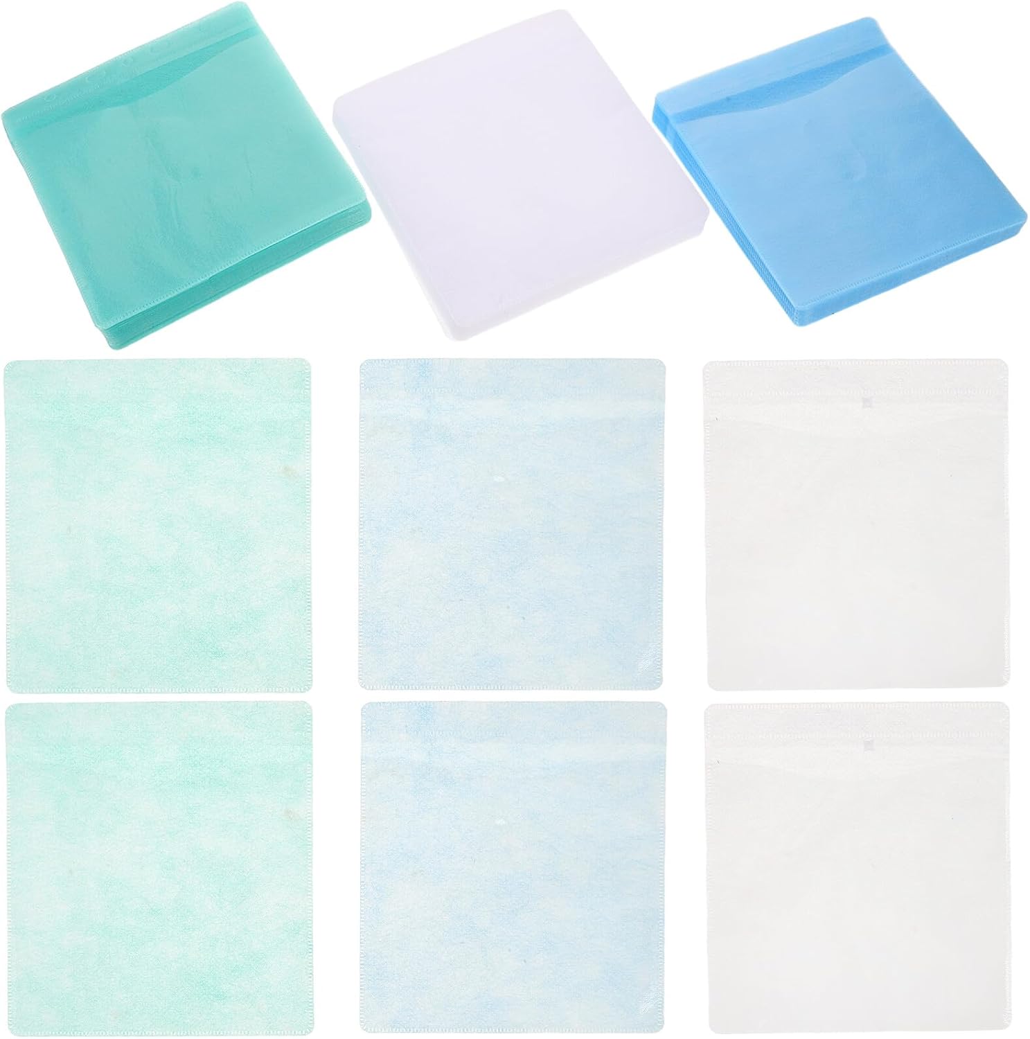 Zerodeko Thickened Matte Pp CD DVD Sleeves 600pcs Plastic Disc Protective Cases for Home Office Travel Storage with White Blue Green Colors