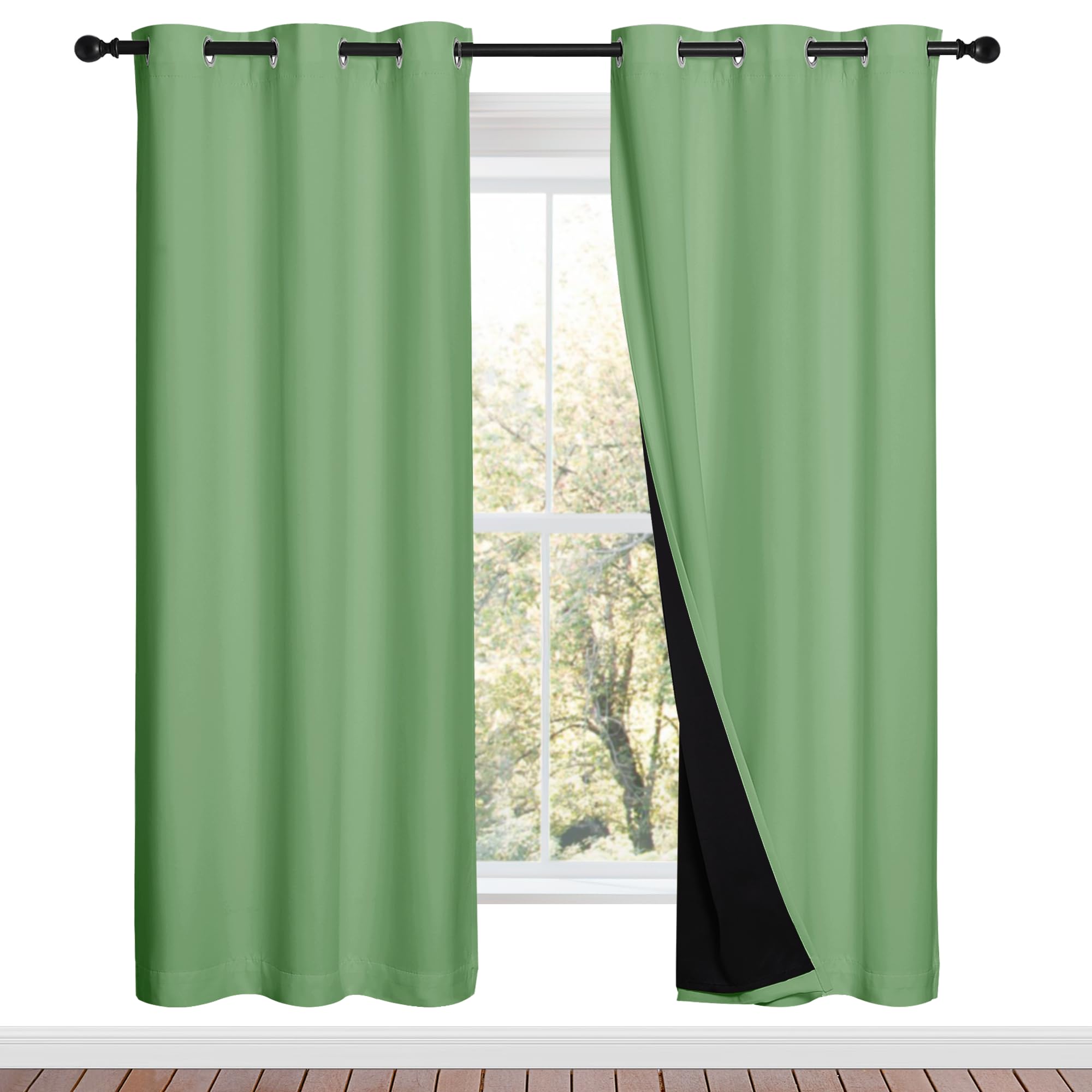 NICETOWN Full Shade Curtain Panels, 37" Wide x 70" Long, Forest Green, Pair of Thermal Insulated &amp; Energy Efficiency Blackout Drapes for Living Room, Lined Silky Performance Window Dressing