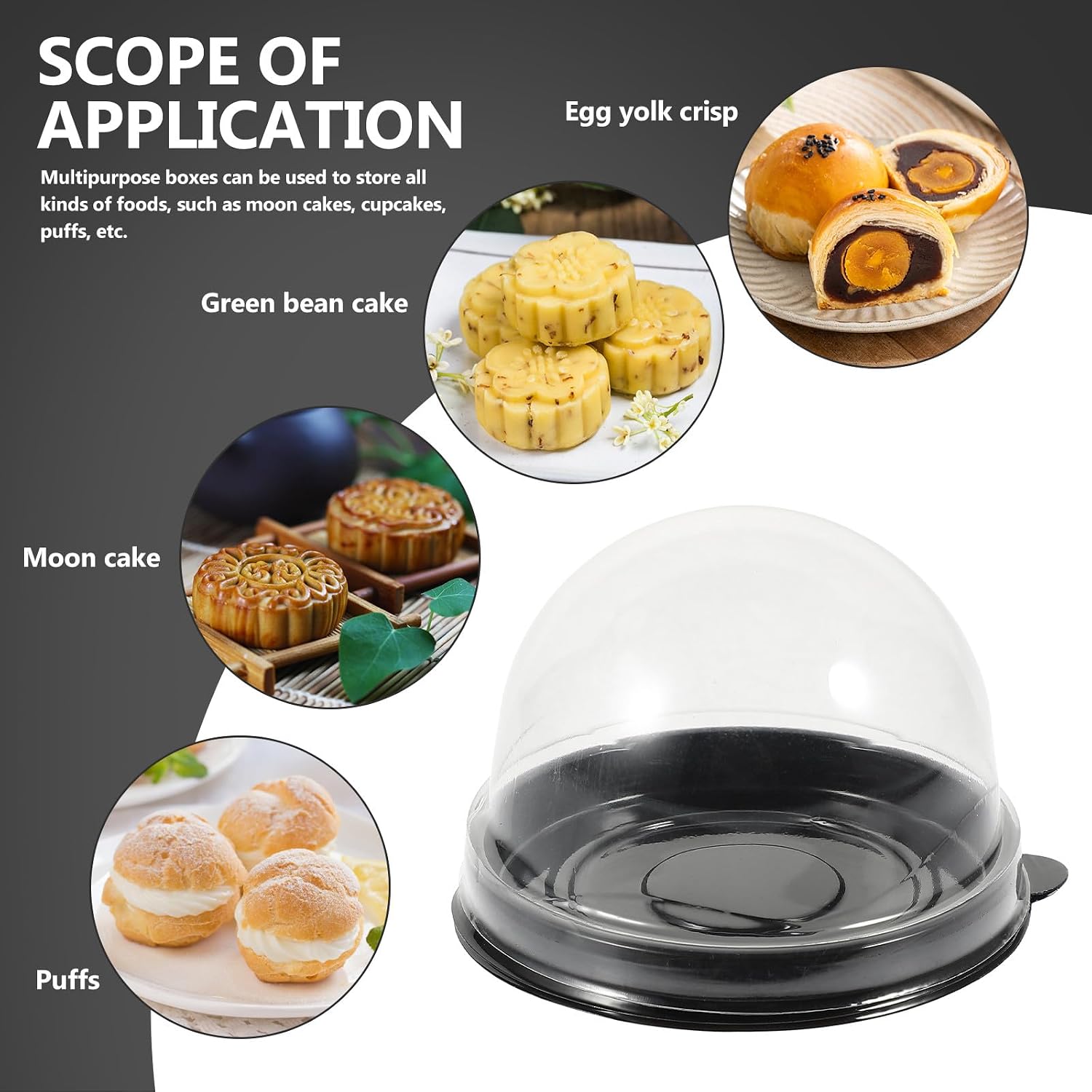 SEWACC Egg-Yolk Puff Packaging Boxes 50Pcs Black Dome Cake Wrapping Boxes Baking Supplies Party Favor Traditional Pastry Container