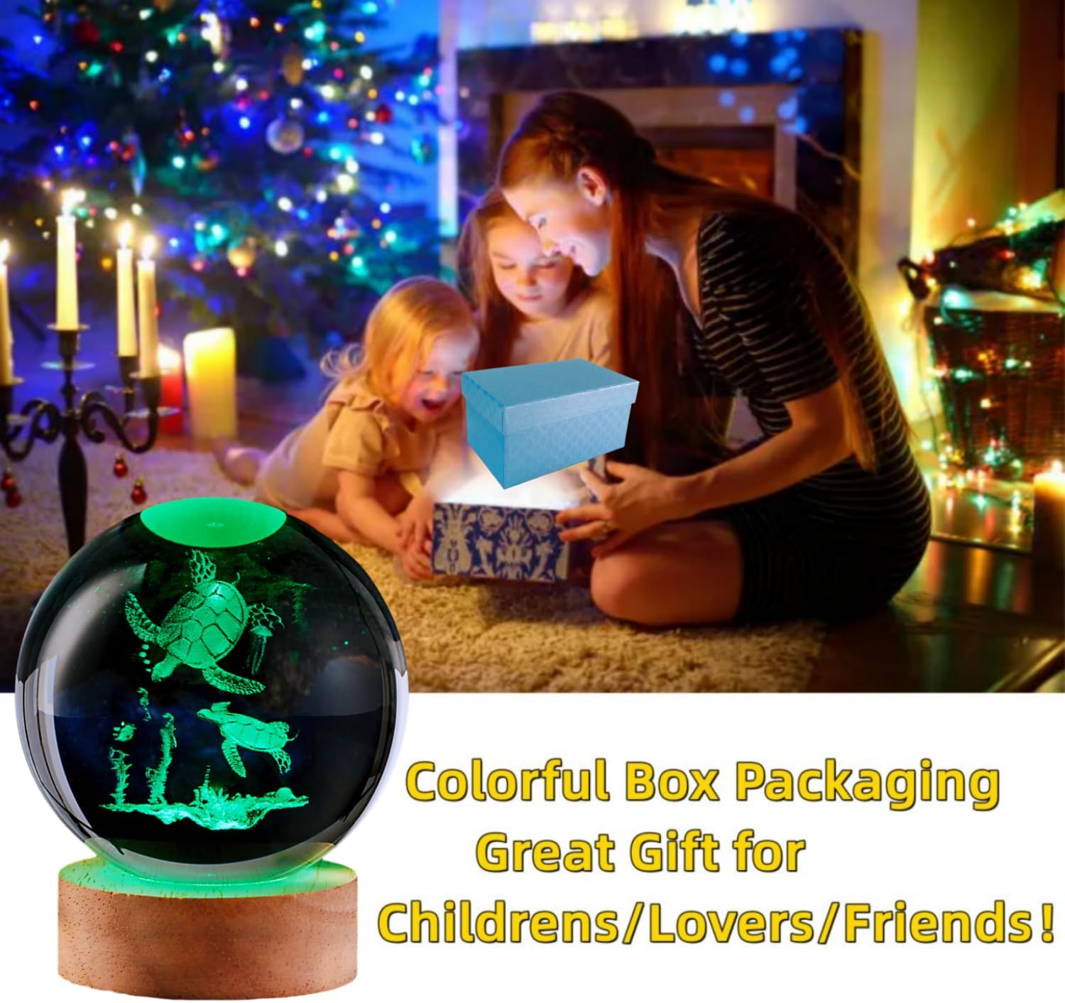 sea Turtle Crystal Ball Lamp,Lifelike 3D Turtle Night Light,16 Colors Changing Light,Dimmable Remote Control, Underwater World lamp Gift (sea Turtle) - Image 4