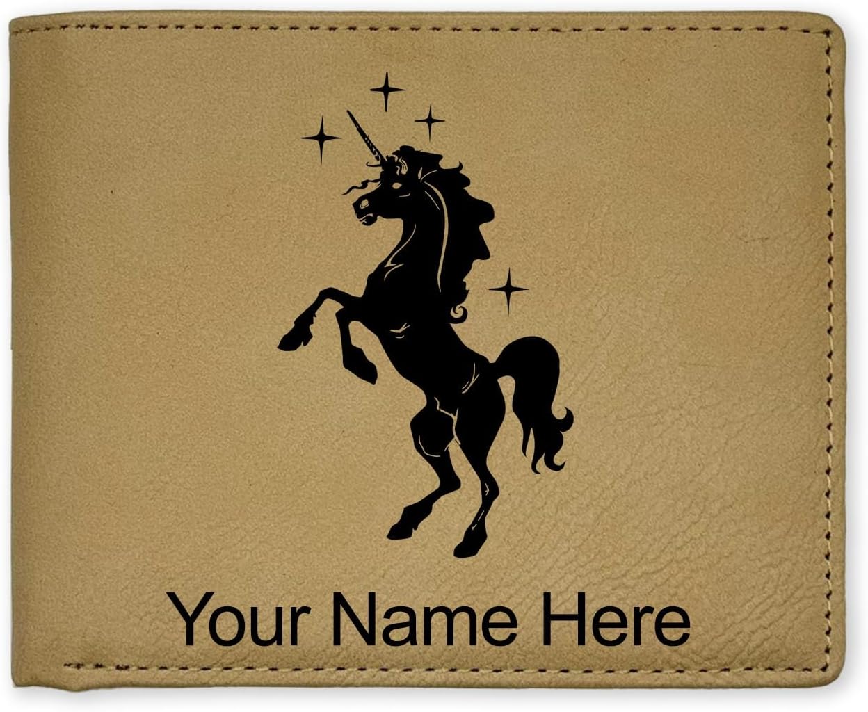 LaserGram Faux Leather Bi-Fold Wallet, Unicorn, Personalized Engraving Included (Beige)