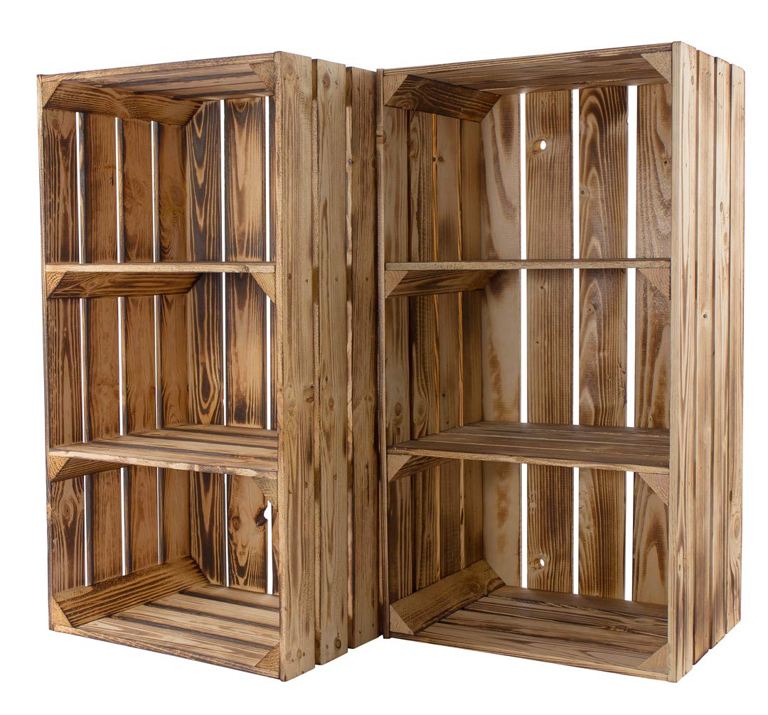 Geflammter Hochschrank mit 2 Böden 68x40x31cm Obstkisten Style Weinkisten in flambierter Optik