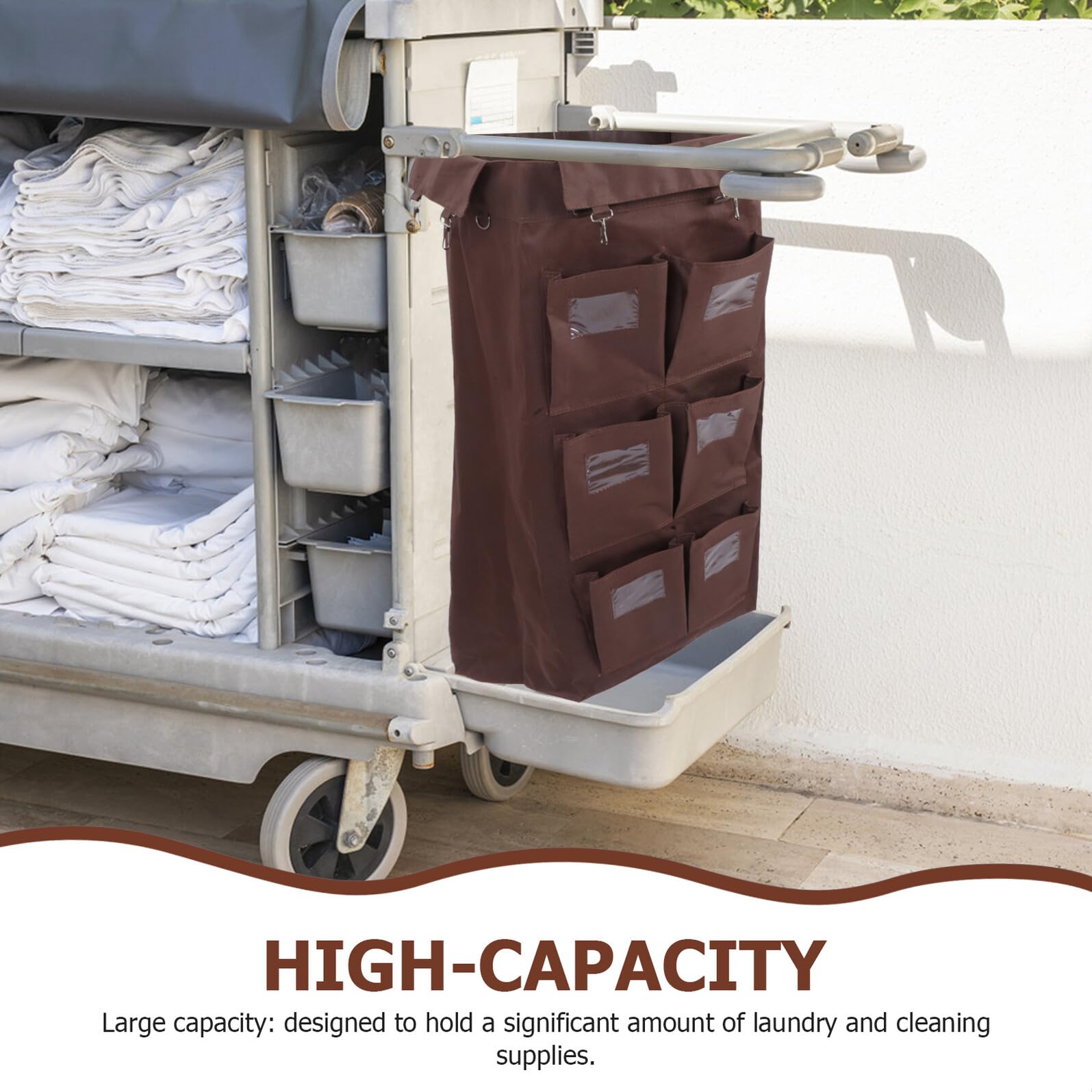 Bolsa para Carrito de Limpieza Comercial de Tela con 6 Bolsillos, 85 Cm de Alto, Doble Lado, Gran Capacidad para Recogida de Basura y Organización en Hoteles, Hospitales