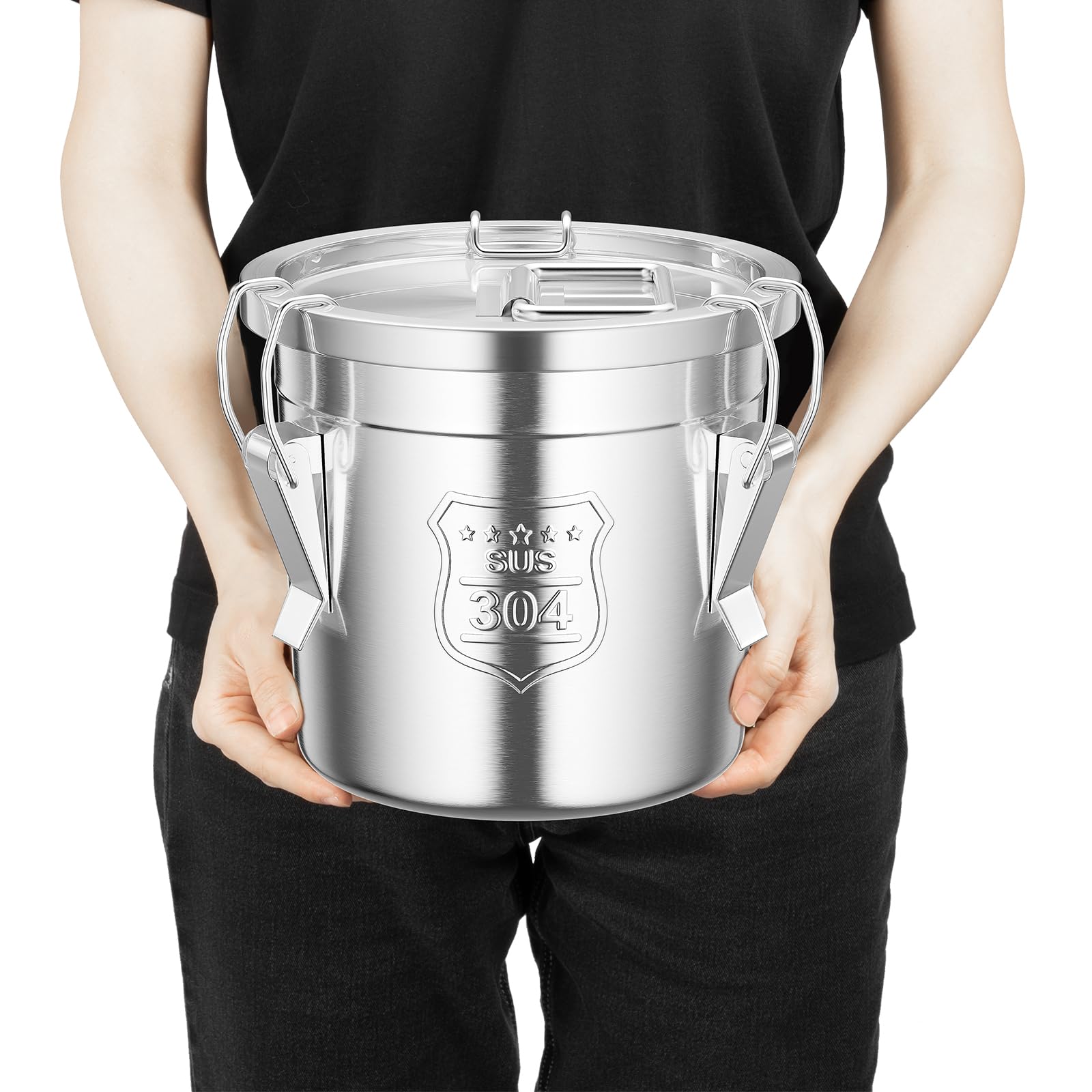 6L Luftdichter Eimer mit Deckel, Lebensmittel Küche Edelstahl Eimer Küche Getreidebehälter, Edelstahl Behälter Mehlbehälter zur Lebensmittel Aufbewahrung für Reis, Mehl & Getreide