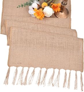 Joanlody Burlap Jute Table Decor Runner - Natural Vintage Farmhouse Rustic Style for Dining Living Room - 12*60 Inches with Tassel Seasonal Table Runner