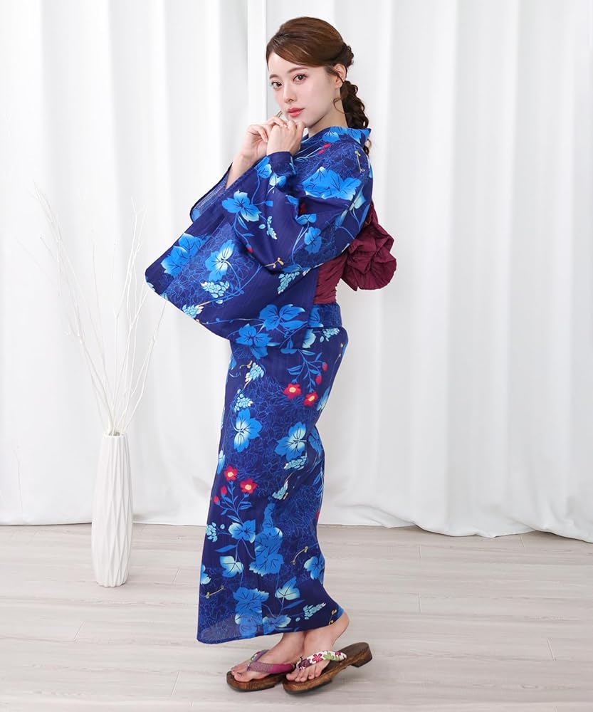 KYOETSU 浴衣 ブルー 4点セット 帯 下駄 肌着 付き KYOETSU 浴衣 セット メンズ 浴衣セット 【安心の浴衣 4点セット