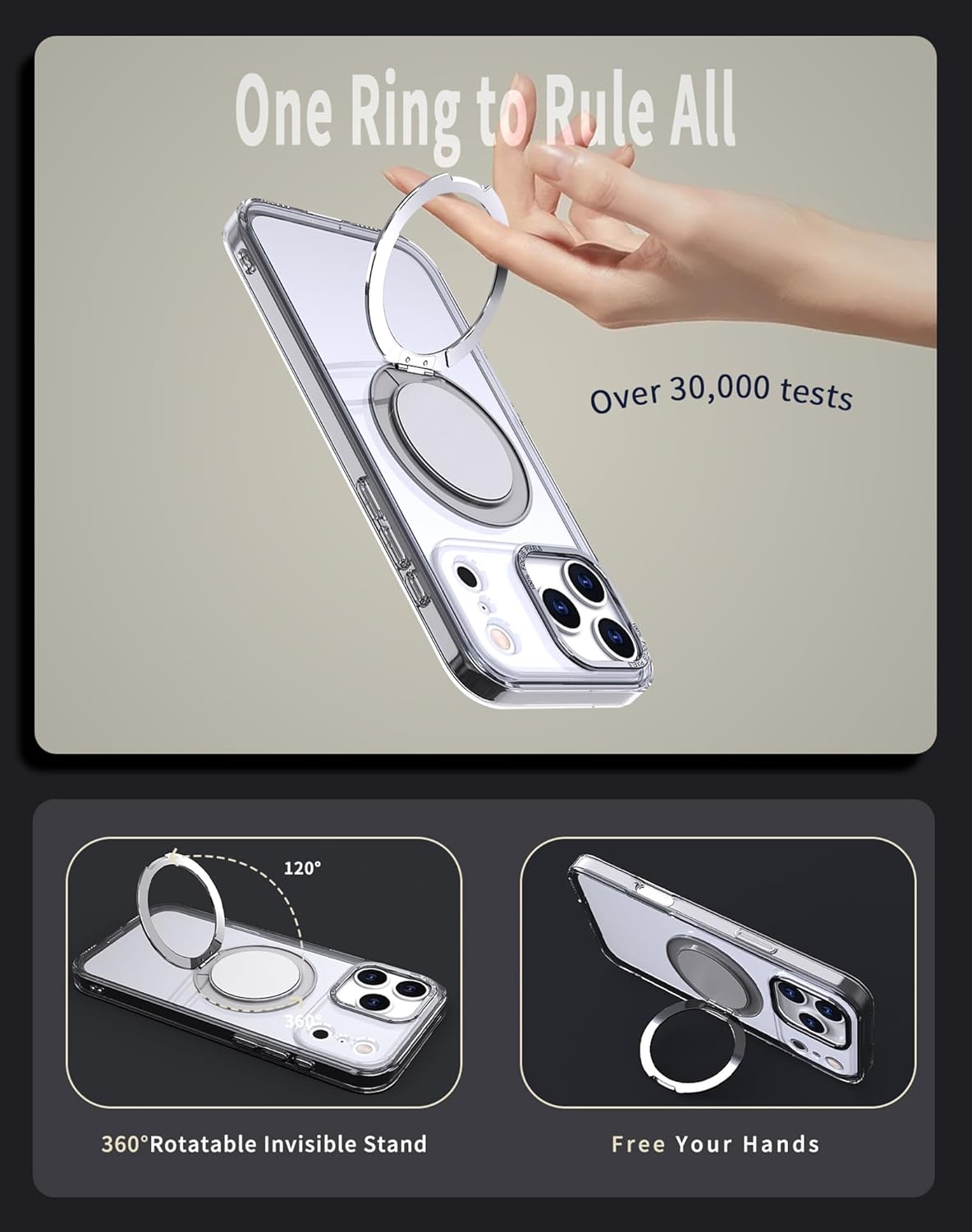 for iPhone 17 Pro Case, with 2 Tempered Glass Film, 360 Spin Magnetic Stand, Compatible with Magsafe, Military-Grade Drop Protection Case, Clear - Image 2