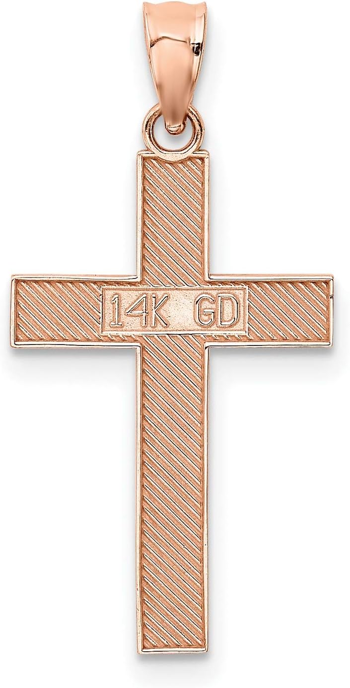 14K Rose Gold Cross Pendant Necklace for Men and Women – Textured Latin Faith Pendant with Polished Finish – Elegant Religious Jewelry Symbolizing Devotion, Grace, and Spiritual Strength