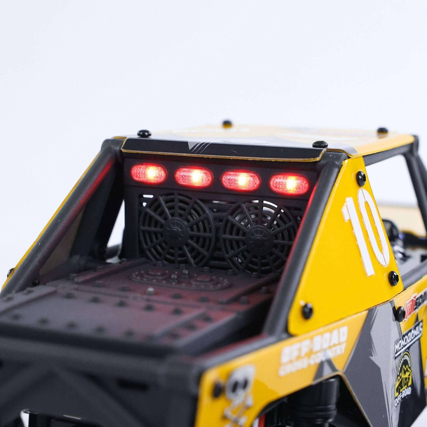 Rear view of the RC Rock Crawler with LED lights
