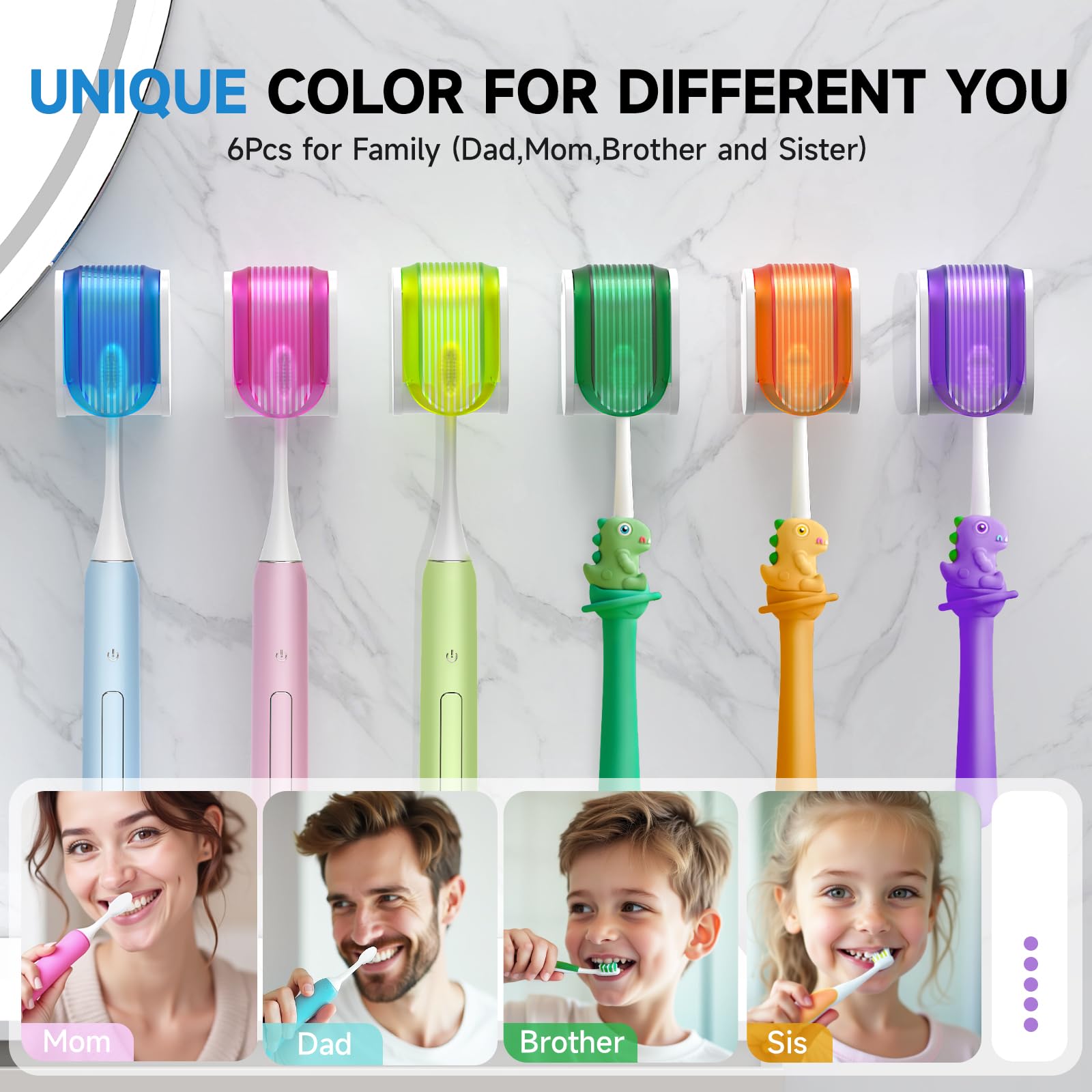 Soportes para cepillos de dientes para baños. Diseño mejorado de una sola ranura. Soporte para cepillo de dientes montado en la pared con funda, a prueba de humedad y polvo, organizador de
