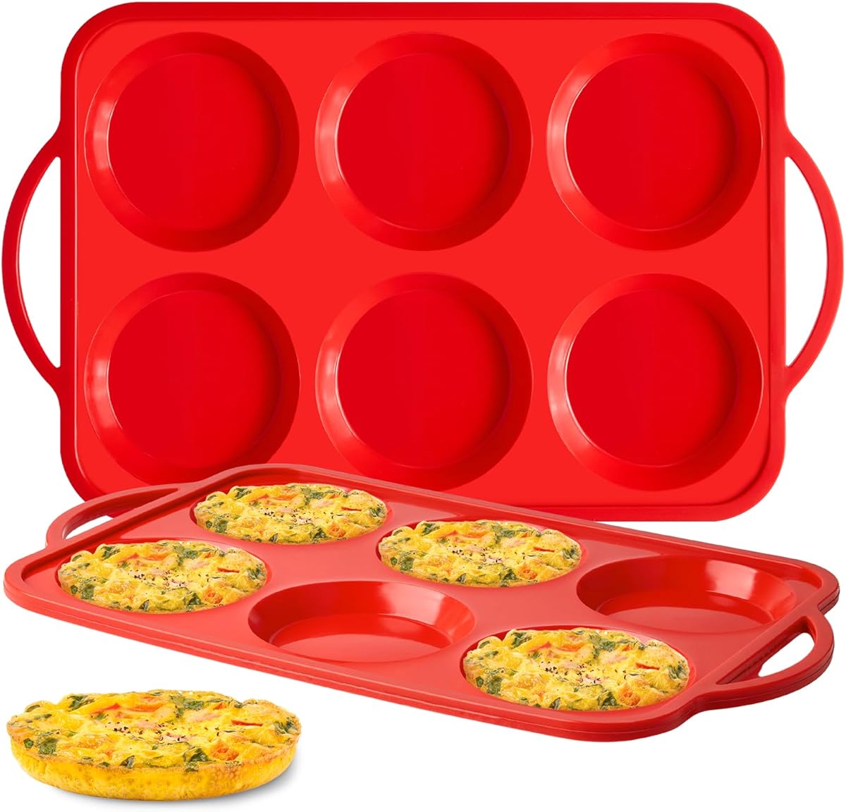 2 Pack 4 Inch Jumbo Size Muffin Top Pans with Metal Frames, Silicone Egg Molds for Breakfast Sandwiches, Egg Bite Baking Trays, BPA Free & Non-Stick
