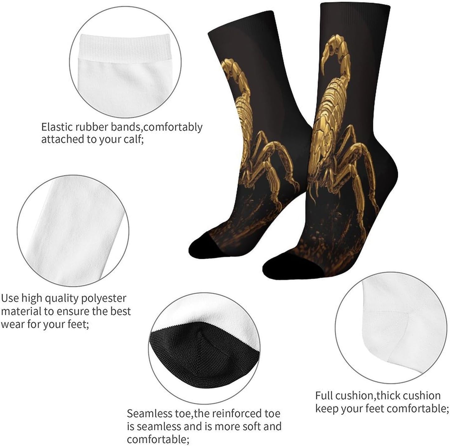Gold Scorpion Crew Sock High Stocking Grippy Socks | Socks for Men & Women,Stockings-Long Thin Tube Sports, Breathable Soft Athletic for Nurses,Travel