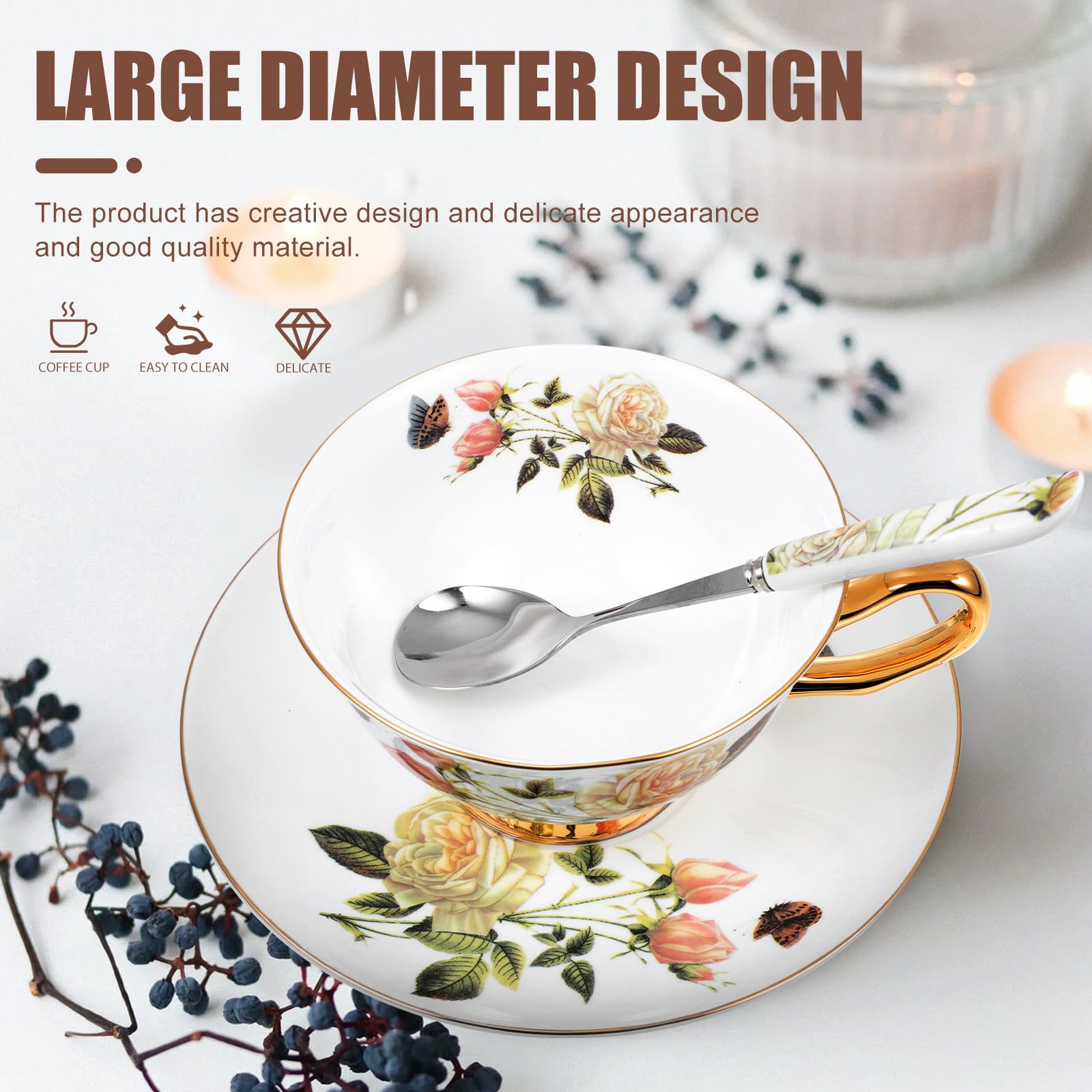 NUOBESTY Taza de Café de Cerámica con Plato, Juego de 1 Pieza para Latte | Capuchino, Uso en Hogar y Cafetería, Diseño Creativo y Apariencia Delicada