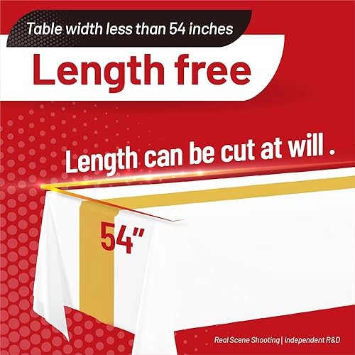 Miniatura 7 de Mantel de plástico, 110 pies x 54 pulgadas, mantel desechable de plástico PEVA de alta calidad, desechable con cualquier corte deslizante para