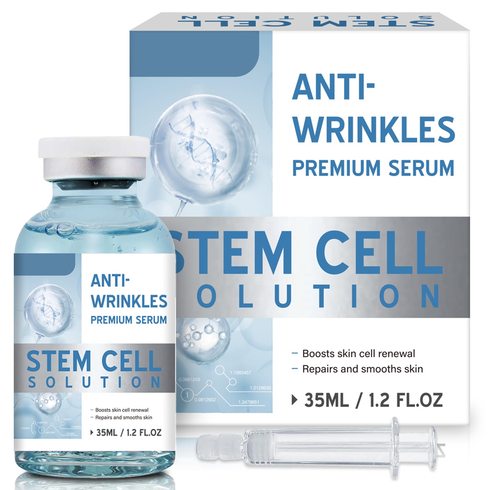 Stem Cell Serum for Face, Advanced Anti-Aging Ampoule without Microneedling, Stimulates Collagen, Reduces Wrinkles & Firms Skin, 1.2 oz