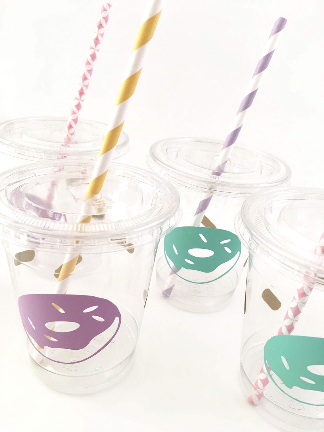 Donut Cups 12 Ct Lid Straws Sprinkle Decorations Favors Birthday Party Supplies - Image 4