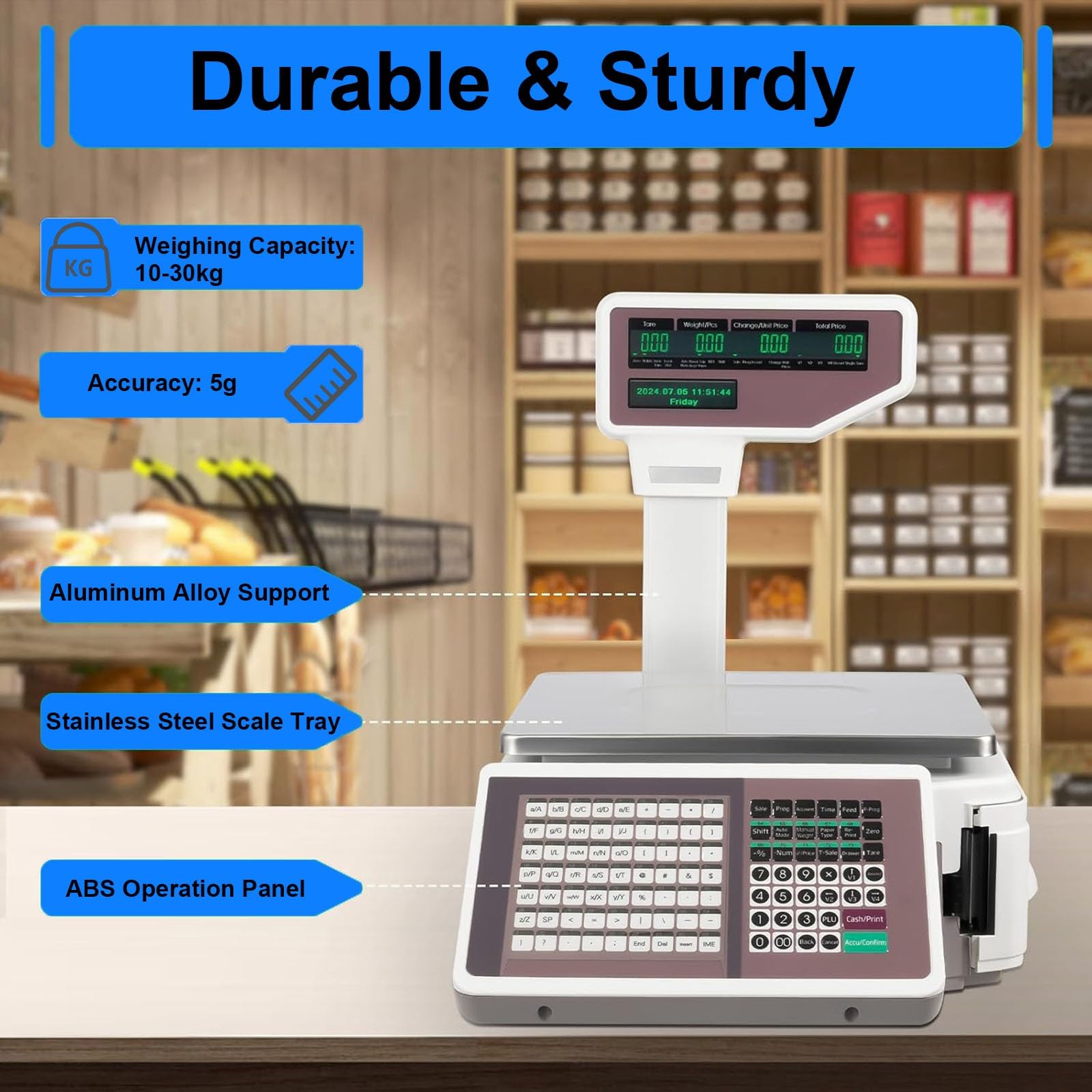 Bilancia Peso-Prezzo Professionale 30kg, Stampa Rapida per Ridurre le Code, Bilancia da Banco con Doppio LCD per Fiducia del Cliente al Banco, Sistema Italiano