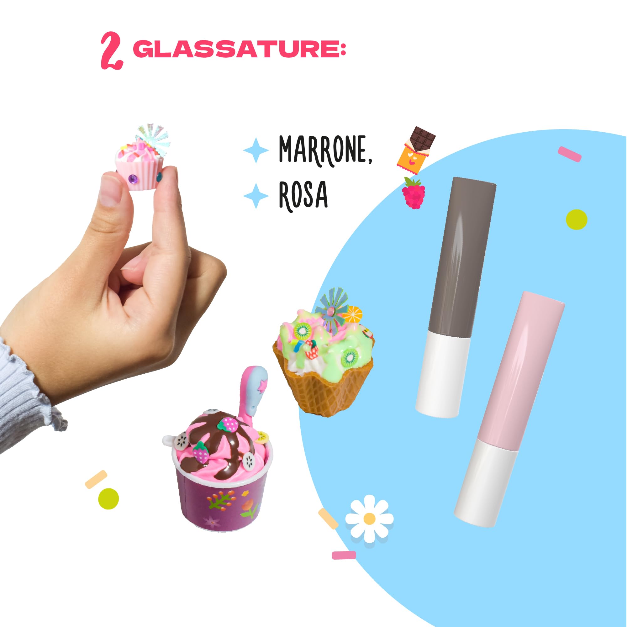 CRAFTY CATS DIY Kit Creativo Festa dei Dolci – 115 pezzi, argilla ad asciugatura all’aria, perline e simulazione di crema con beccucci, set creativo per bambini, idea regalo