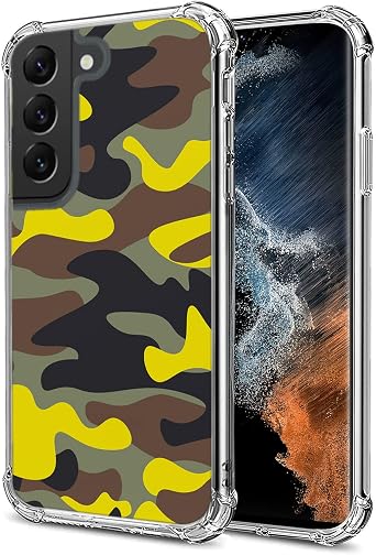 CasesOnDeck Clarity Case Compatible with [Samsung Galaxy S23+ / S23 Plus Case] Crystal Clear Shock Absorption TPU Bumper Hard Back Panel Green Yellow Camo
