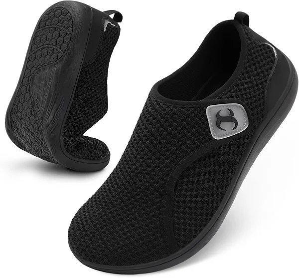 Mens Walking Shoes Wide Diabetic Orthopedic Recovery Shoes Comfortable Lightweight Barefoot Zero Drop Sneakers Adjustable Indoor Outdoor Shoes