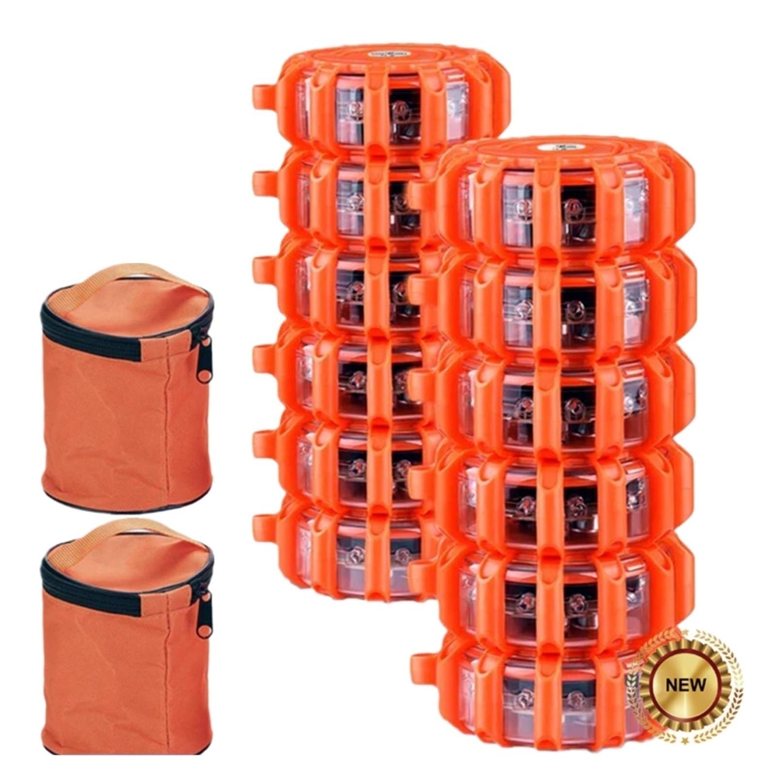Kit de 15 luces LED de emergencia for carretera, balizas de seguridad en carretera, discos intermitentes de advertencia con base magnética y bolsas de almacenamiento.