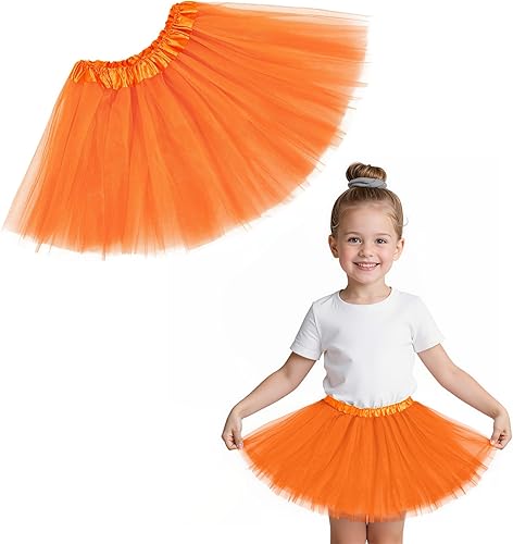 Zando 4 Layers Orange Tutu for Girls Tutu for Toddler Girls Kids 2-8 Years Halloween Costume Cosplay Princess Puffy Tulle Elastic Waist Dance Skirt Birthday Party Dress up Affordable Soft