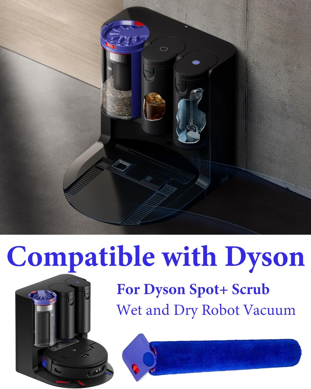 Chuancheng 4-pak mop rolkowy do Dyson Spot+ Scrub AI robot odkurzający, zmywalny, akcesoria do mopa z mikrofibry, 4 szt