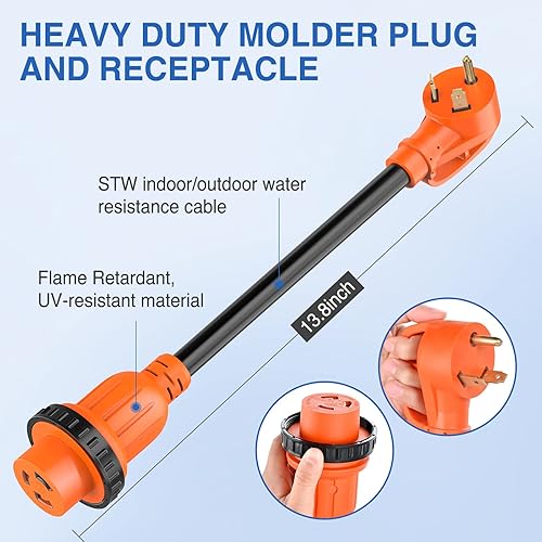 Miniatura 41 de Nilight - 50033R Adaptador de enchufe RV de 18 pulgadas, 50 amperios a 30 amperios, adaptador eléctrico de Dogbone de alta resistencia con mango 115G