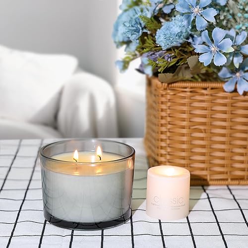 Miniatura 6 de SUPMIND Tarros de vela de 3 mechas de 16 onzas, paquete de 6 tarros grandes vacíos de vidrio gris con tapas de bambú, con calcomanías y etiquetas,