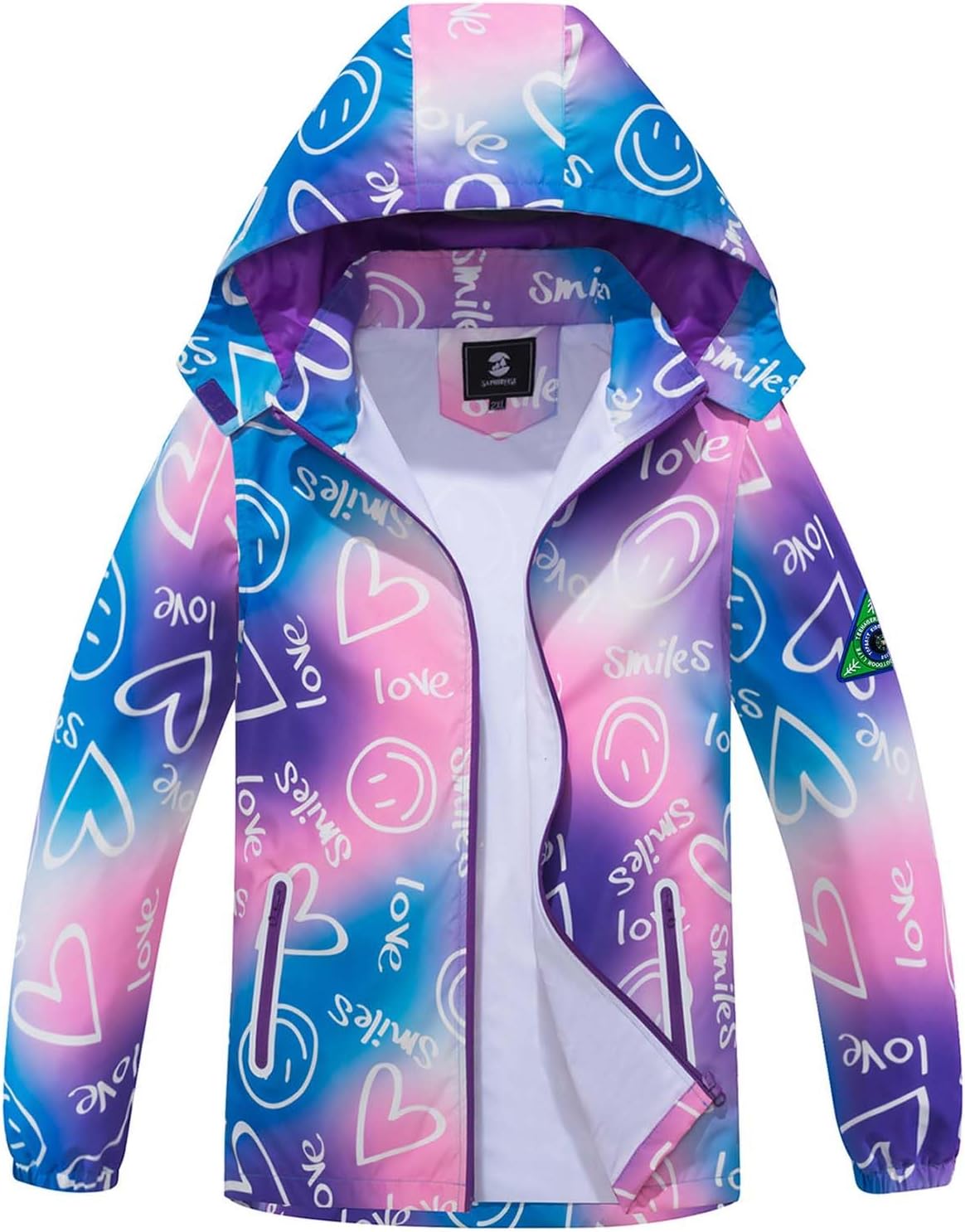 SaphiRose Kids Waterproof Rain Jacket Mesh Lined with Removable Hood