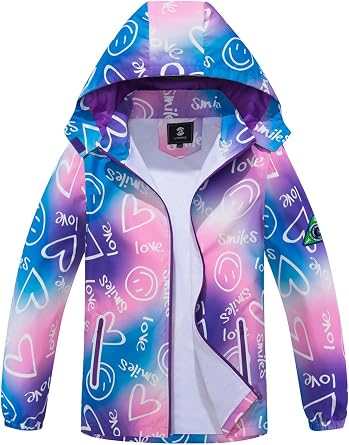 SaphiRose Kids Waterproof Rain Jacket Mesh Lined with Removable Hood