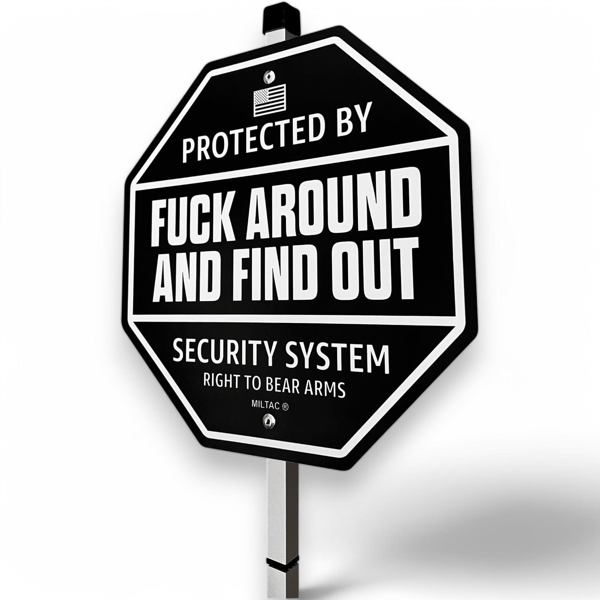 Funny Surveillance Sign - “Protected By F*ck Around And Find Out” Metal Novelty Sign For Outdoor Use