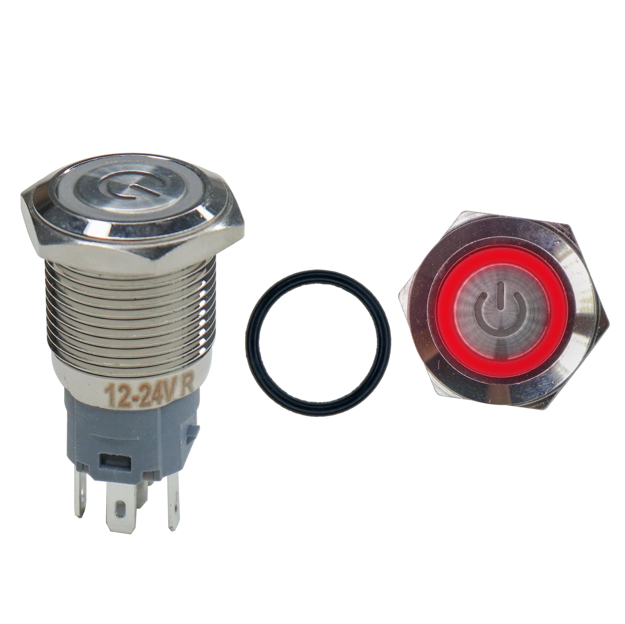 Electronic Spices 16 mm 12-24V Ring Light Horn Types Push Button Metal Switch with Red Indicator with Power Icon-image-34