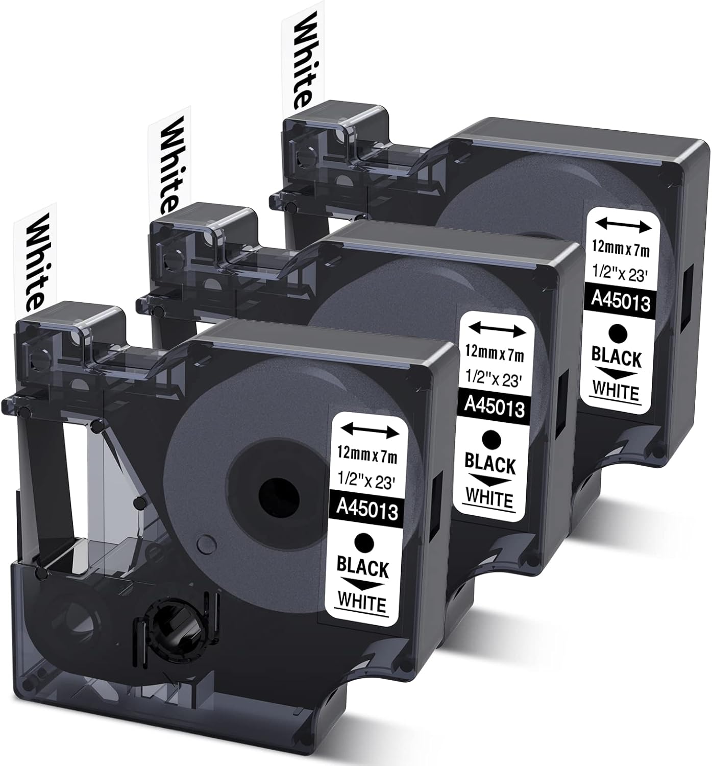 Compatible Dymo D1 Label Tape 45013 Replace for DYMO Label Maker Refills d1 A45013, Black on White, 1/2 Inch x 23 Ft for Dymo LabelManager 160 420P 210D 280 360D PnP Label Maker, 3-Pack