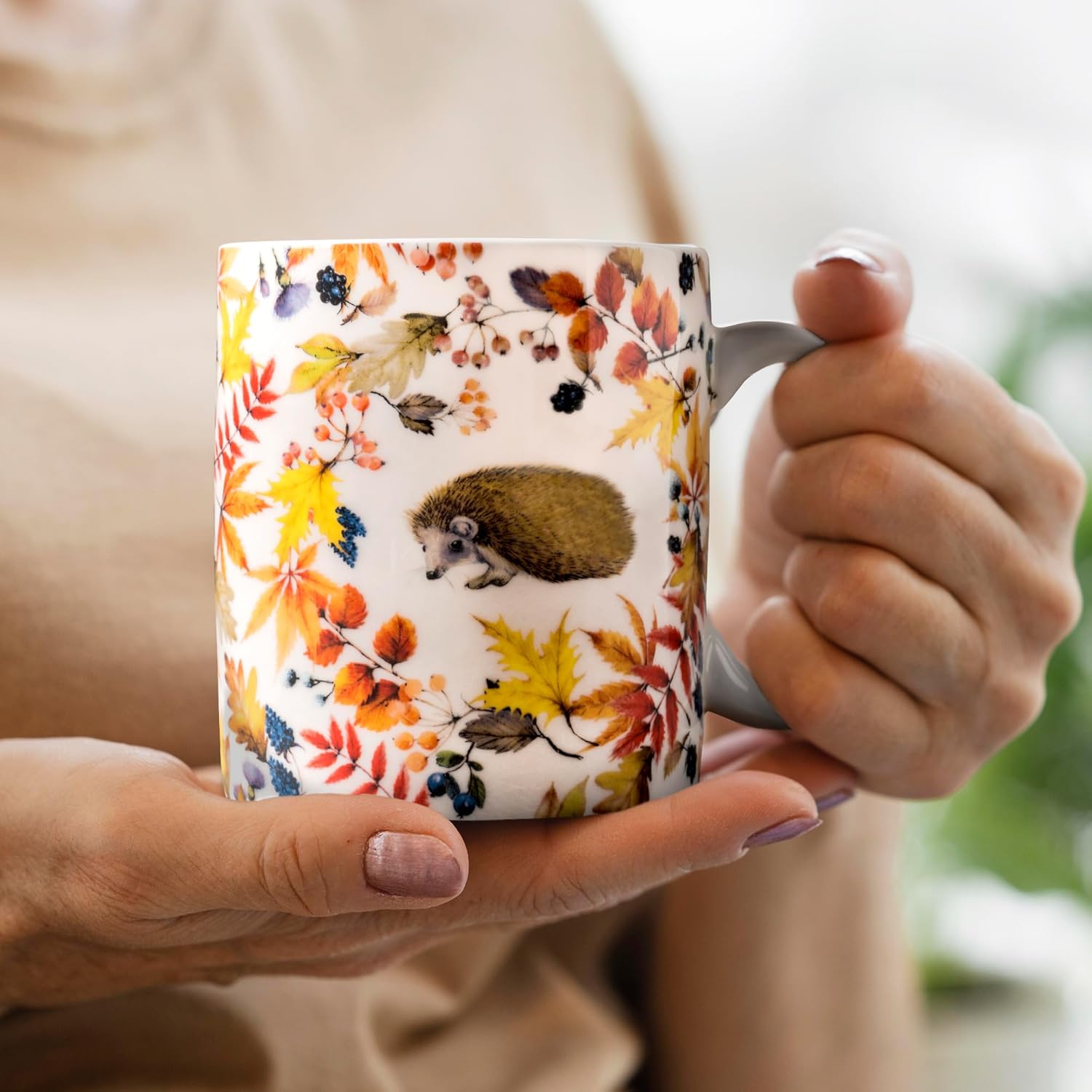 Maison d' Hermine Coffee Mug with Handles Fine Bone China Mugs Pack of Two Tea Cups for Hot Beverages Cappuccino Latte Home Restaurant Office Easter Gifts (Sous-Bois - Pack of 2, 15 Ounce)