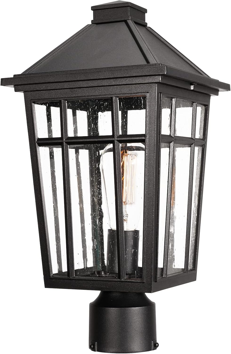 Darkaway Large Outdoor Post Light, 17inch Waterproof Aluminum Post Lamp with Glass, Fence, Deck, Pathway Lighting for Garden, Patio (Large, Black)