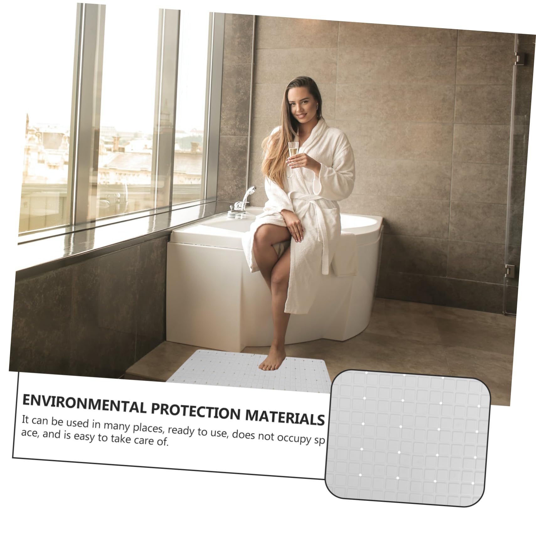 LABRIMP Alfombra de Baño Antideslizante Ventosas, PVC Blanco, Cómoda y Suave para Baño y Cocina, Adecuado para Bañera y Ducha